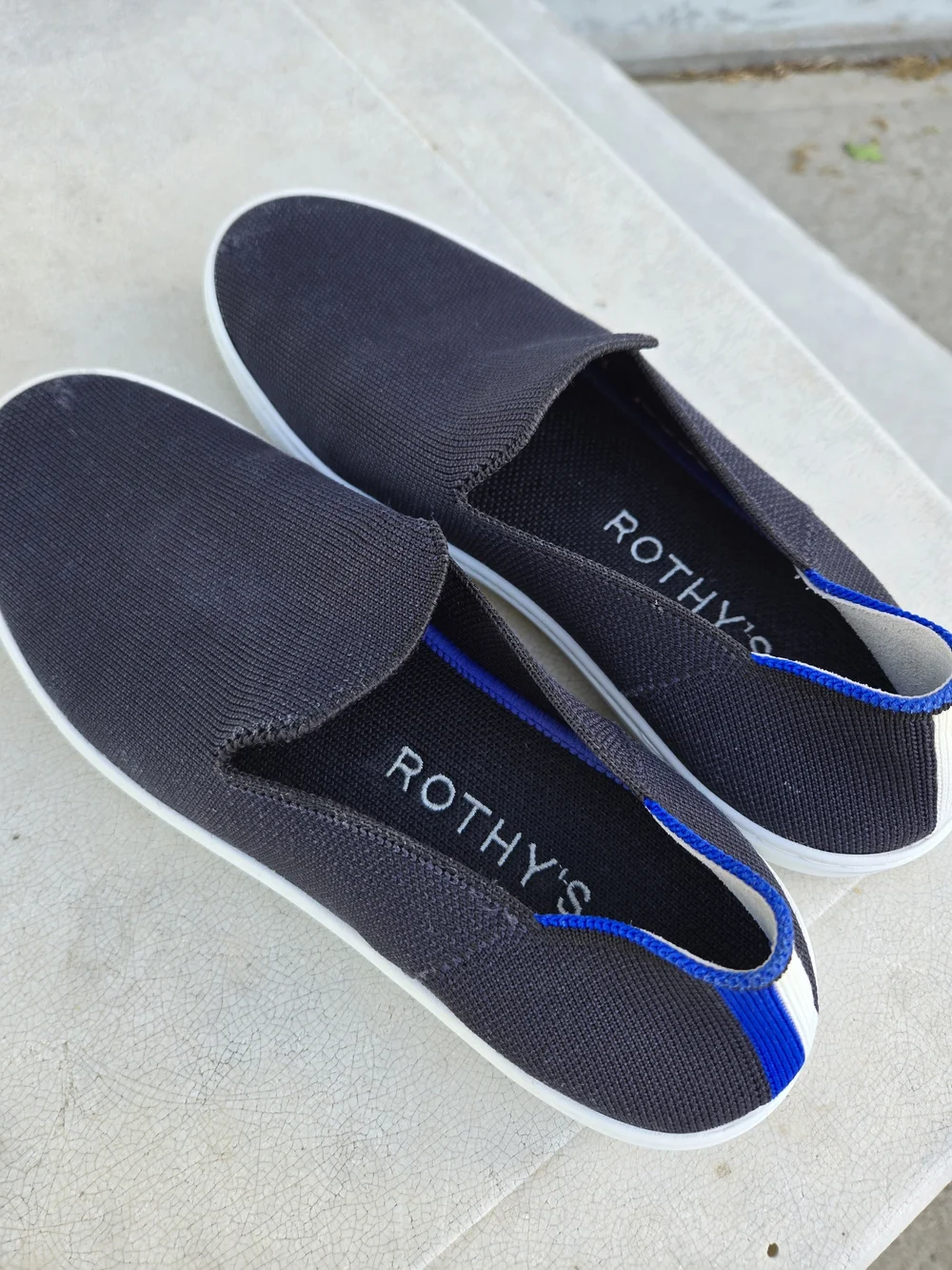 Rothy's Women's Black Slip-On Loafers with Blue Trim Size 9